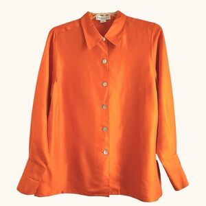 🔥 Bloomingdale’s 100% Silk Tangerine Button Front Blouse | Plus 14W
